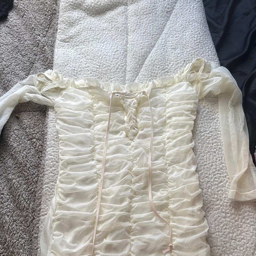 Fashion Nova Cream Off-Shoulder Dress